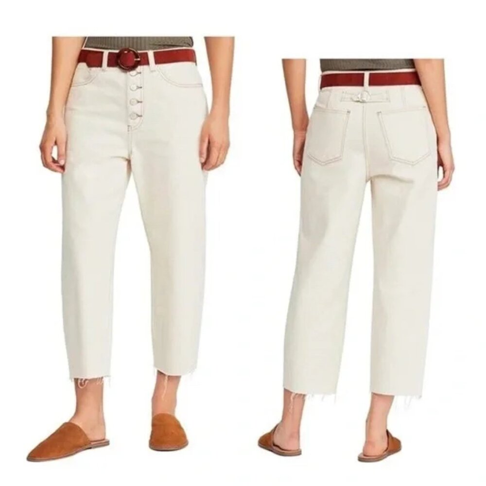 Free People Barrel High Waisted Button Crop Jeans